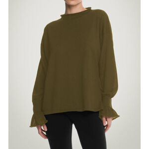 Wolford Cashmere Top Green Long Sleeve Crinkle Knit Quiet Luxury, L